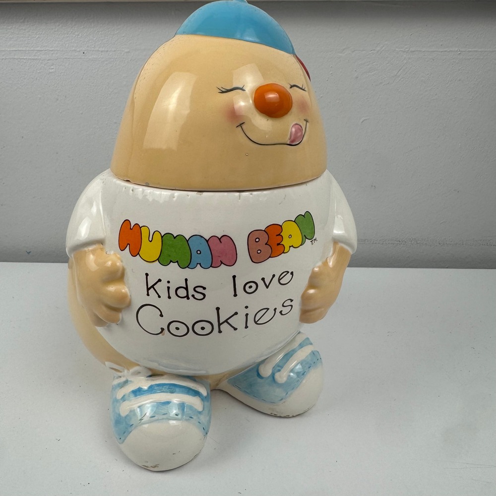 Vtg 1980s Human Bean Cookie Jar Kids Love Cookies Clown Ceramic Canister